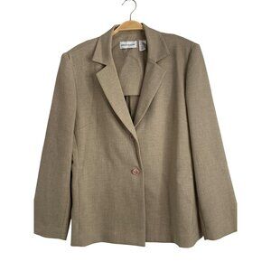 Alfred Dunner Womens Blazer Size 16 Tan Polyester 2 Button Jacket REE10485